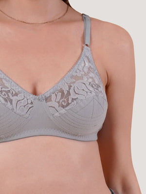 Deepali Non Padded Everyday Lace Bra | Pack of 3-GREY BLACK WHITE