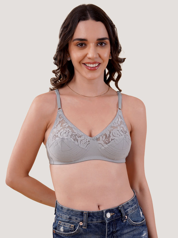 Deepali Non Padded Everyday Lace Bra | Pack of 3-GREY GREY GREY