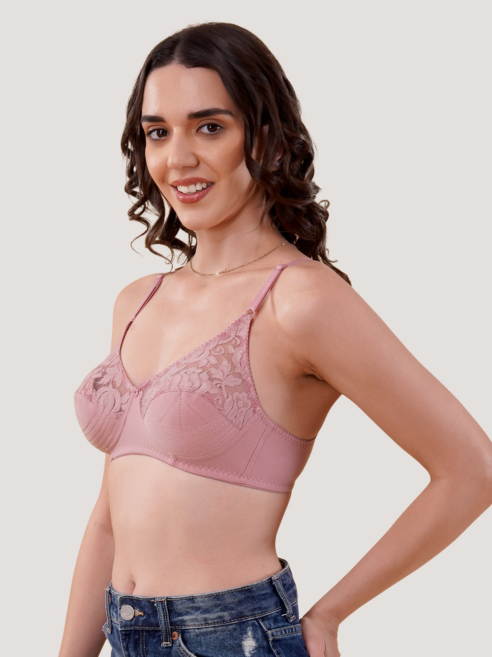 Deepali Non Padded Everyday Lace Bra | Pack of 3-ONION ROSEBUD GREY