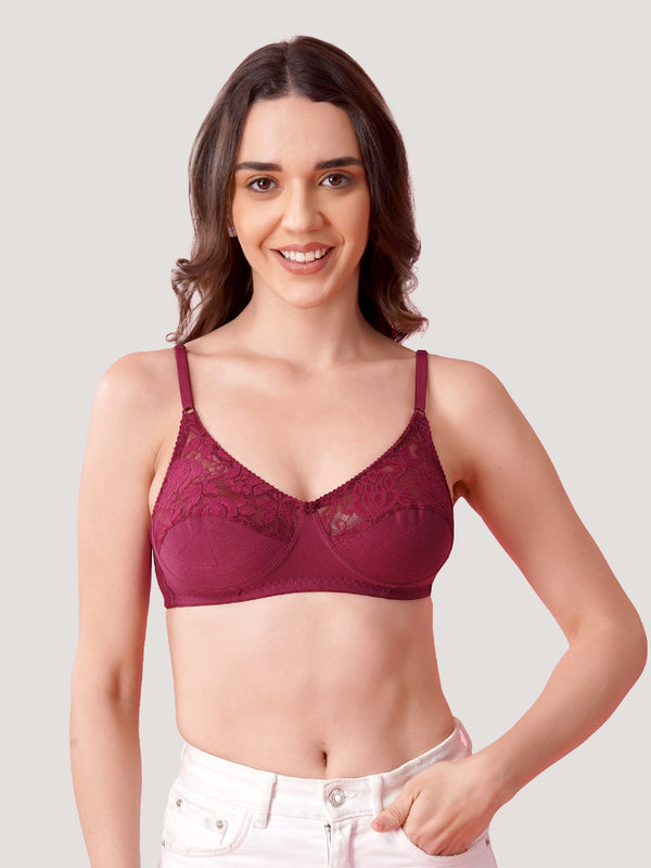 Deepali Non Padded Everyday Lace Bra | Pack of 3-ROSEBUD ROSEBUD ROSEBUD