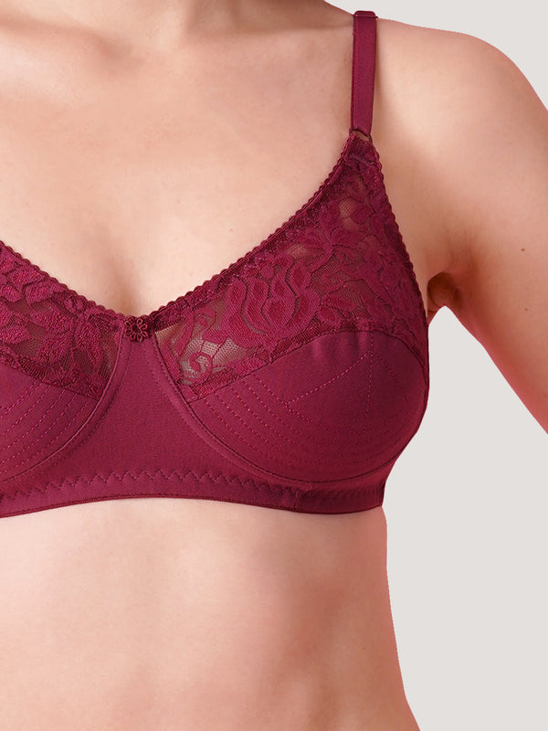 Deepali Non Padded Everyday Lace Bra | Pack of 3-ROSEBUD ROSEBUD ROSEBUD