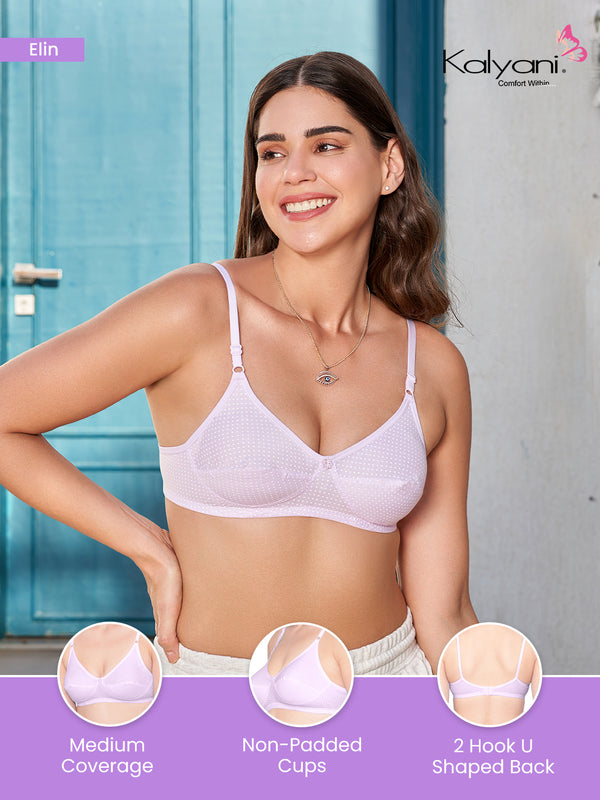 Elin Non Padded Dot Printed Cotton Everyday Bra | Pack of 3-GREEN LEMON LAVENDER