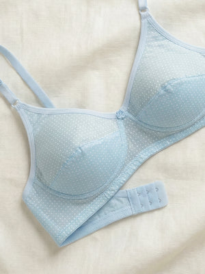 Elin Non Padded Dot Printed Cotton Everyday Bra | Pack of 3-S.BLUE S.BLUE S.BLUE