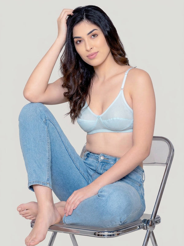 Elin Non Padded Dot Printed Cotton Everyday Bra | Pack of 3-S.BLUE S.BLUE S.BLUE