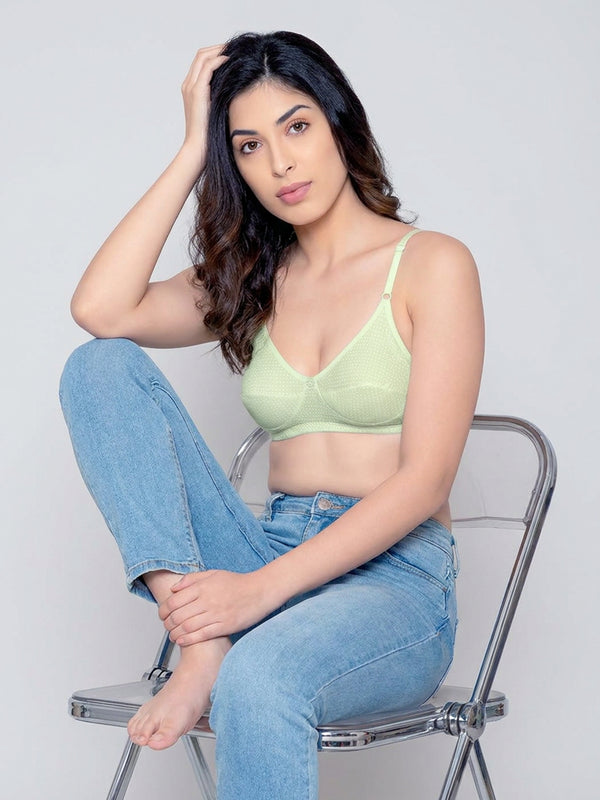 Elin Non Padded Dot Printed Cotton Everyday Bra | Pack of 3-GREEN GREEN GREEN