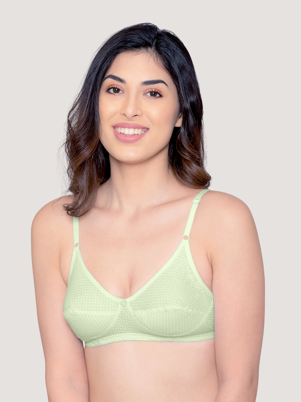 Elin Non Padded Dot Printed Cotton Everyday Bra | Pack of 3-PEACH S.BLUE GREEN