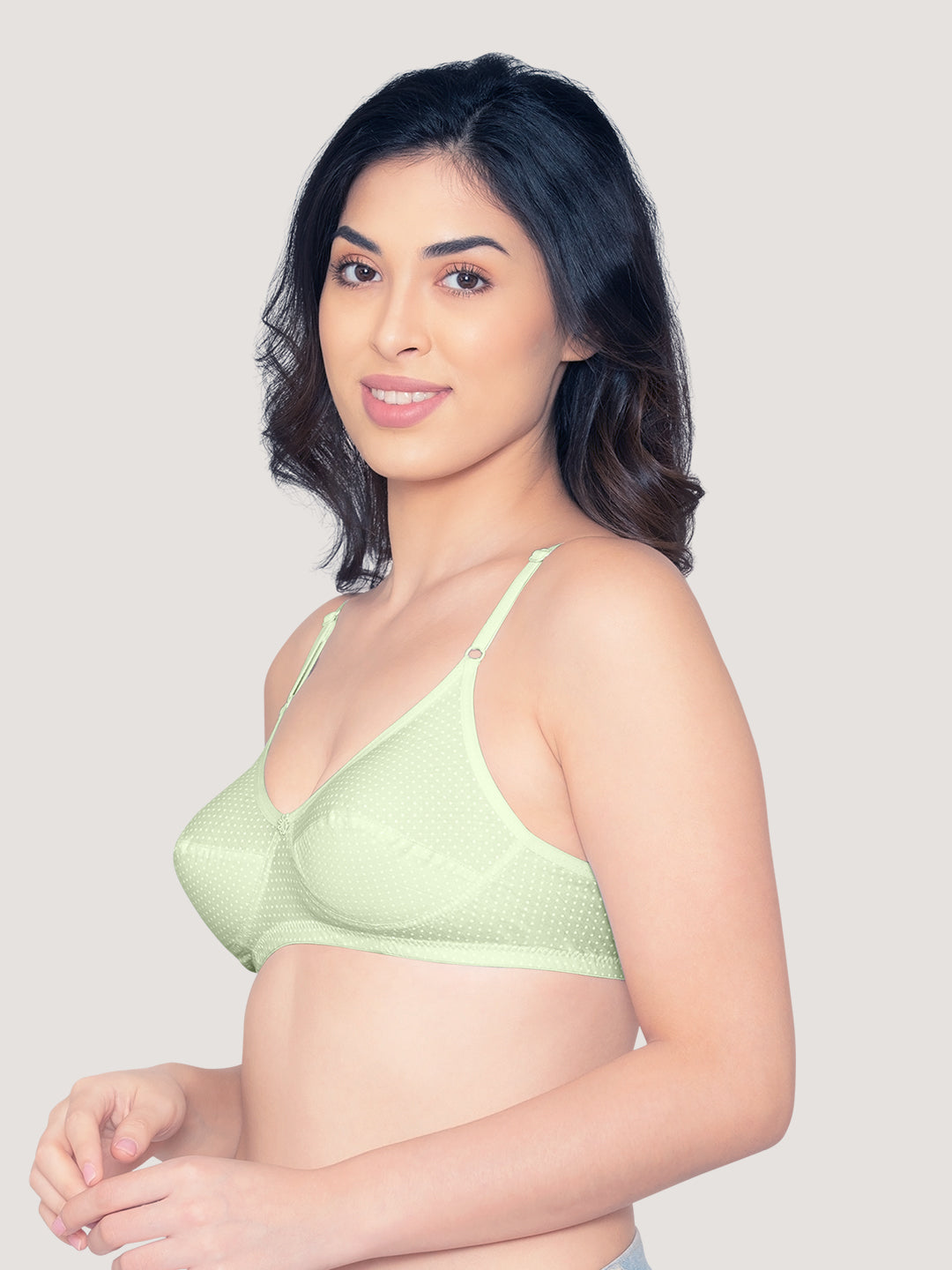 Elin Non Padded Dot Printed Cotton Everyday Bra | Pack of 3-GREEN GREEN GREEN