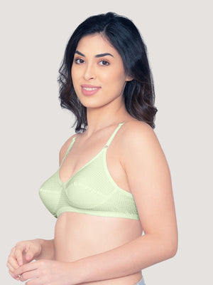 Elin Non Padded Dot Printed Cotton Everyday Bra | Pack of 3-PEACH S.BLUE GREEN