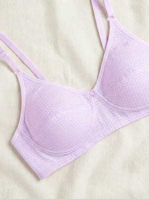 Elin Non Padded Dot Printed Cotton Everyday Bra | Pack of 3-PINK LAVENDER LEMON