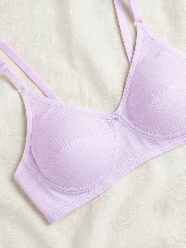Elin Non Padded Dot Printed Cotton Everyday Bra | Pack of 3-LAVENDER LAVENDER LAVENDER