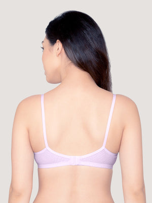 Elin Non Padded Dot Printed Cotton Everyday Bra | Pack of 3-PINK LAVENDER LEMON