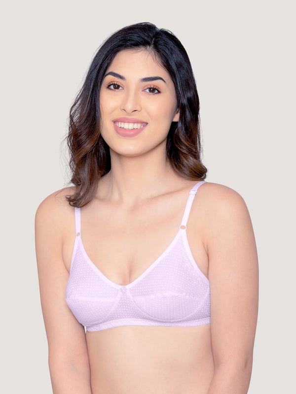 Elin Non Padded Dot Printed Cotton Everyday Bra | Pack of 3-PINK LAVENDER LEMON