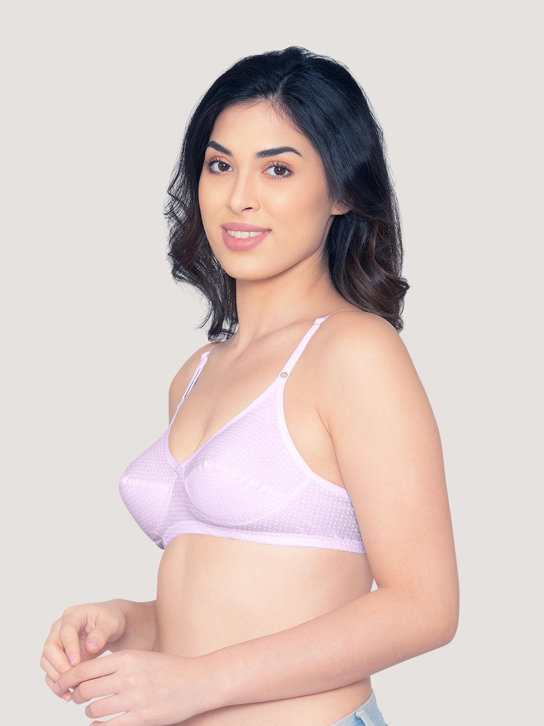 Elin Non Padded Dot Printed Cotton Everyday Bra | Pack of 3-PINK LAVENDER LEMON