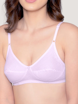 Elin Non Padded Dot Printed Cotton Everyday Bra | Pack of 3-PINK LAVENDER LEMON