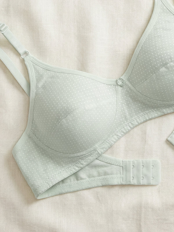 Elin Non Padded Dot Printed Cotton Everyday Bra | Pack of 3-LEMON LEMON LEMON