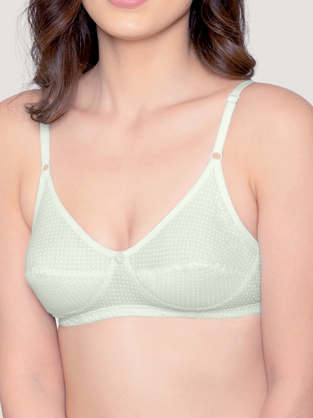 Elin Non Padded Dot Printed Cotton Everyday Bra | Pack of 3-GREEN LEMON LAVENDER