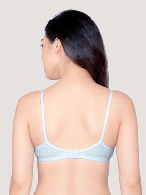 Elin Non Padded Dot Printed Cotton Everyday Bra | Pack of 3-PINK PEACH S.BLUE