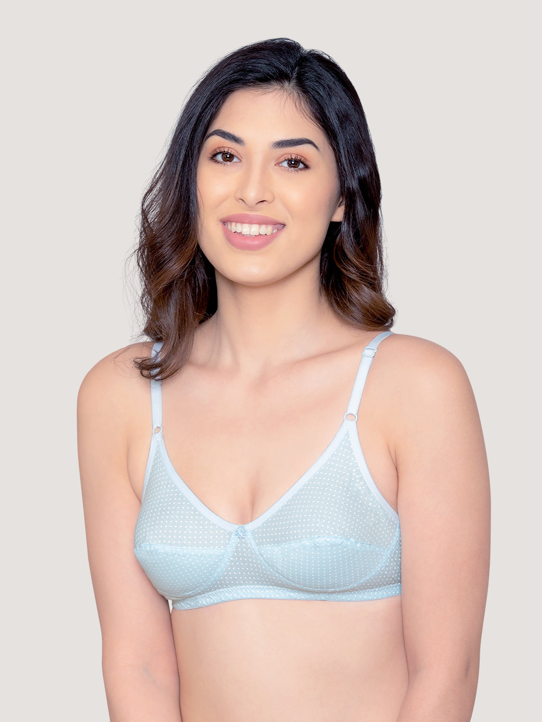 Elin Non Padded Dot Printed Cotton Everyday Bra | Pack of 3-PEACH S.BLUE GREEN