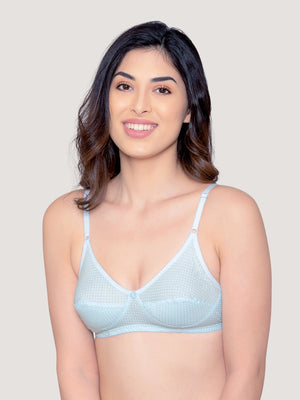 Elin Non Padded Dot Printed Cotton Everyday Bra | Pack of 3-PINK PEACH S.BLUE