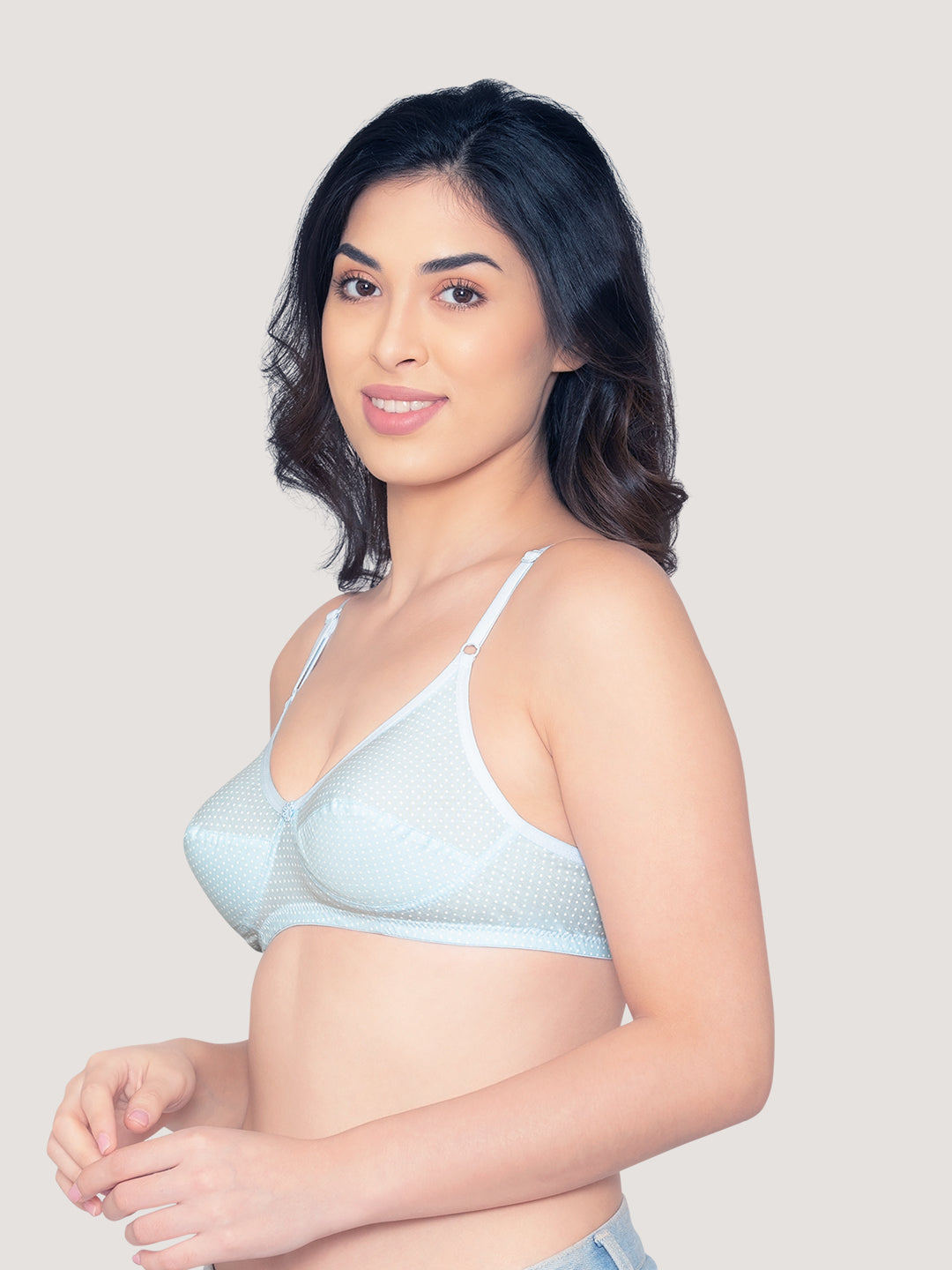 Elin Non Padded Dot Printed Cotton Everyday Bra | Pack of 3-PEACH S.BLUE GREEN