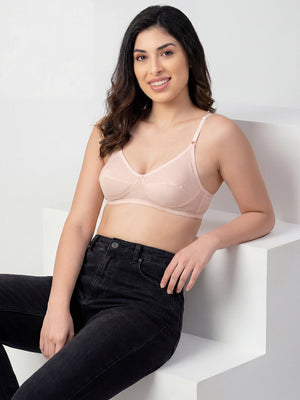 Elin Non Padded Dot Printed Cotton Everyday Bra | Pack of 3-PEACH PEACH PEACH