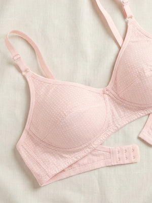 Elin Non Padded Dot Printed Cotton Everyday Bra | Pack of 3-PEACH PEACH PEACH