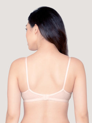 Elin Non Padded Dot Printed Cotton Everyday Bra | Pack of 3-PEACH PEACH PEACH