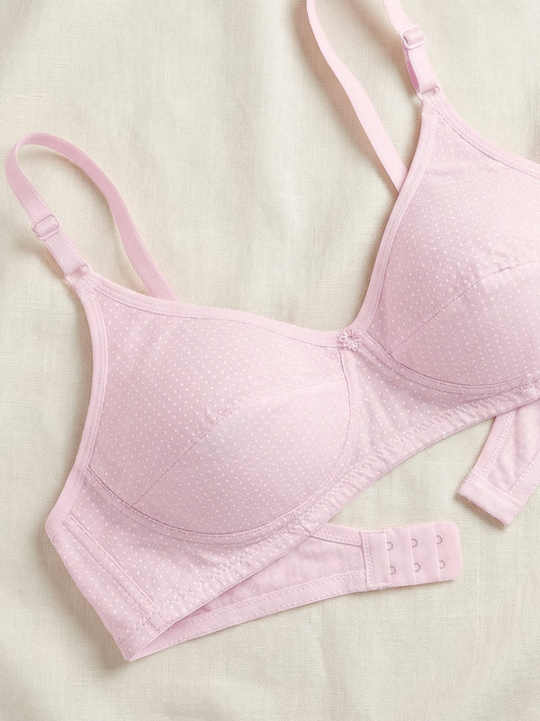 Elin Non Padded Dot Printed Cotton Everyday Bra | Pack of 3-PINK PINK PINK