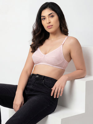 Elin Non Padded Dot Printed Cotton Everyday Bra | Pack of 3-PINK PEACH S.BLUE