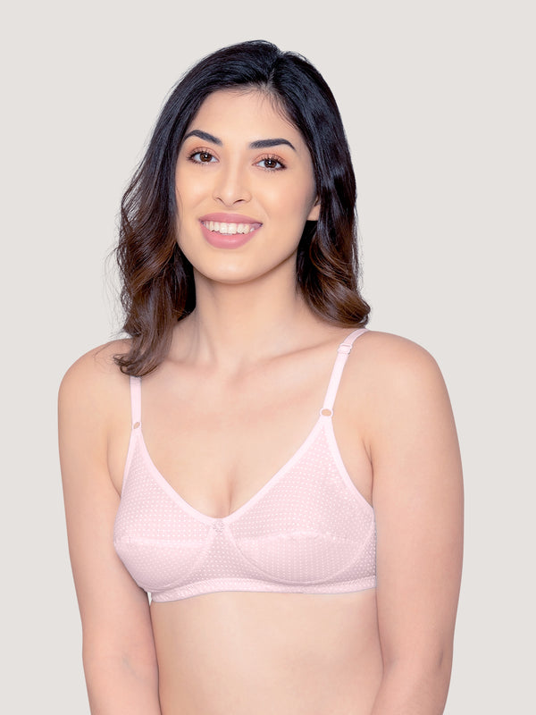 Elin Non Padded Dot Printed Cotton Everyday Bra | Pack of 3-PINK PINK PINK