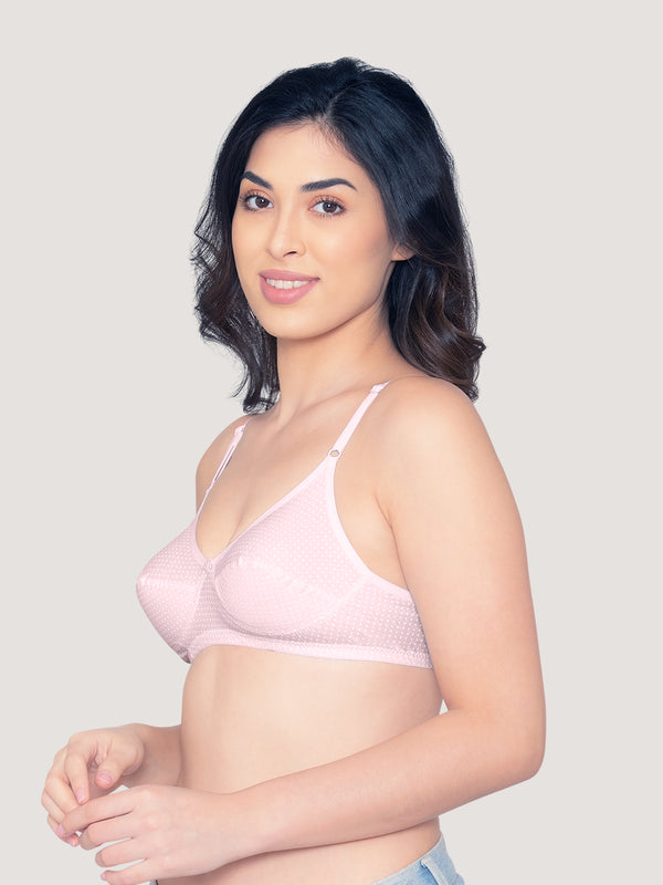 Elin Non Padded Dot Printed Cotton Everyday Bra | Pack of 3-PINK PEACH S.BLUE