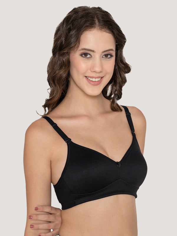 Kalyani Elvira Everyday Support Seamless Non Padded T-Shirt Bras | Pack of 2 | BLACK BLACK
