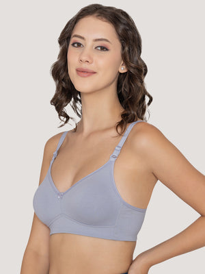 Kalyani Elvira Everyday Support Seamless Non Padded T-Shirt Bras | Pack of 2 | M.BLUE BLACK