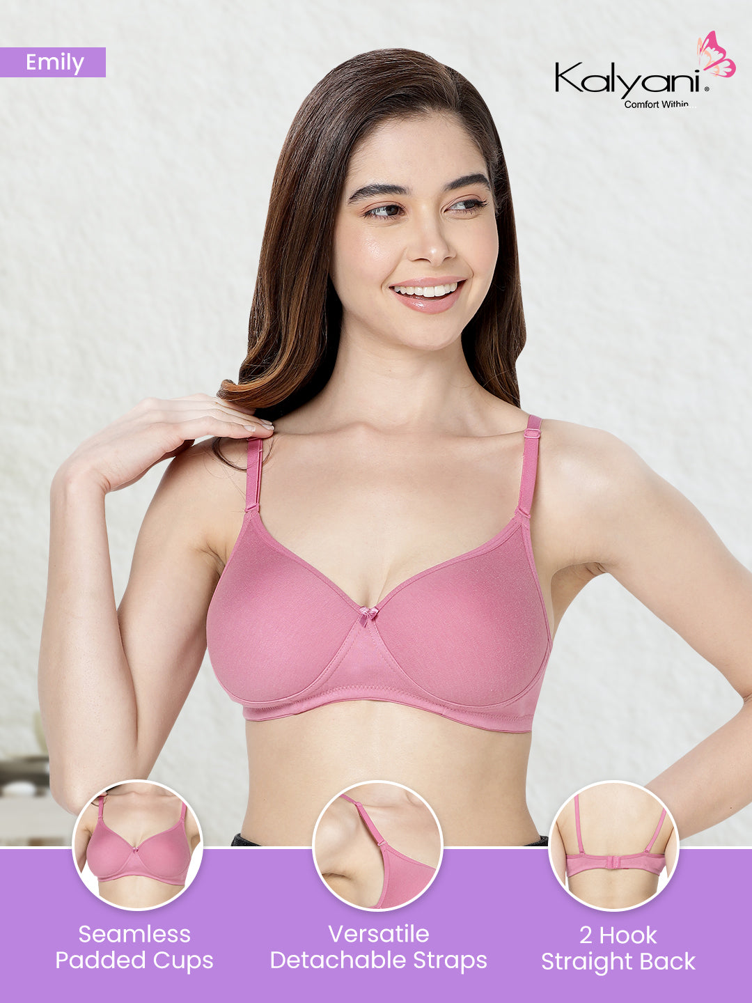 Emily Lightly Padded Multiway Everyday Bra | Pack of 3-L.NUDE P.MAROON M.GREY