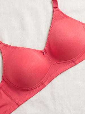Kalyani's Emma Double Layered Seamless Cups Full Coverage Cotton Bras | Pack of 2 | CORAL CORAL