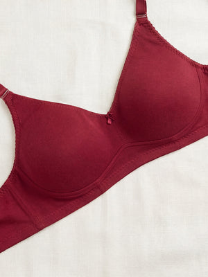 Kalyani's Emma Double Layered Seamless Cups Full Coverage Cotton Bras | Pack of 2 | MAROON WHITE