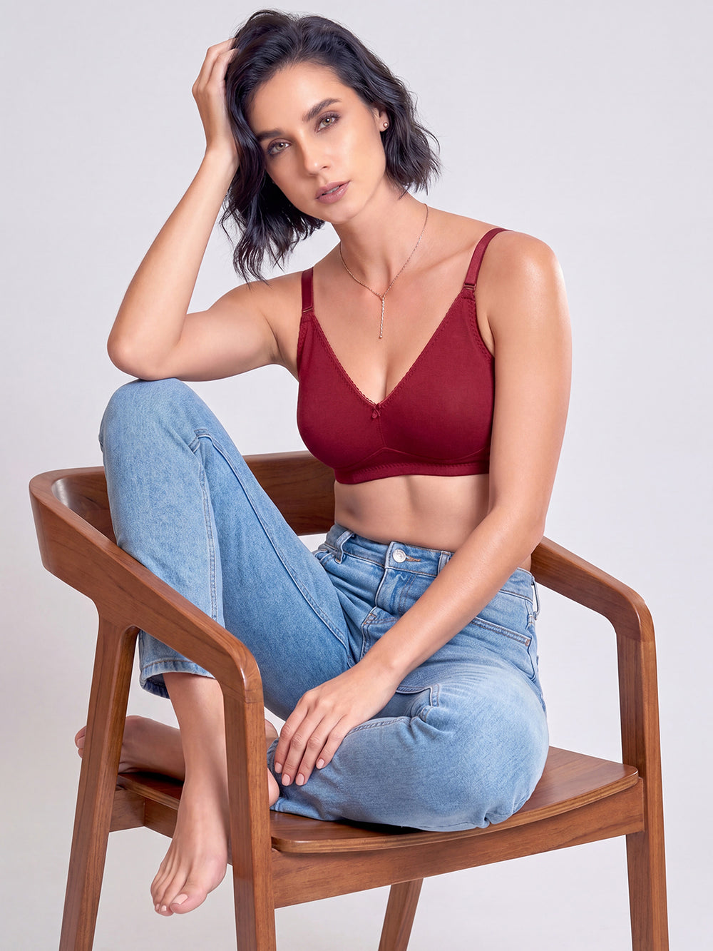 Kalyani's Emma Double Layered Seamless Cups Full Coverage Cotton Bras | Pack of 2 | MAROON MAROON