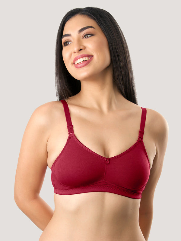 Kalyani's Emma Double Layered Seamless Cups Full Coverage Cotton Bras | Pack of 2 | MAROON MAROON