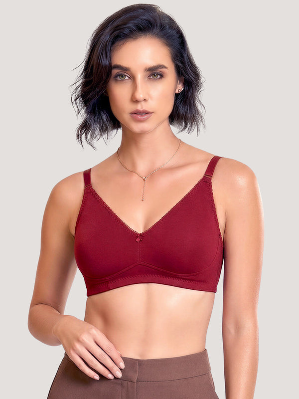 Kalyani's Emma Double Layered Seamless Cups Full Coverage Cotton Bras | Pack of 2 | MAROON WHITE