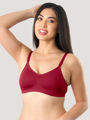 Kalyani's Emma Double Layered Seamless Cups Full Coverage Cotton Bras | Pack of 2 | MAROON MAROON