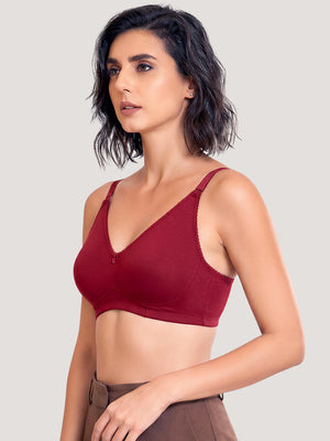 Kalyani's Emma Double Layered Seamless Cups Full Coverage Cotton Bras | Pack of 2 | MAROON MAROON