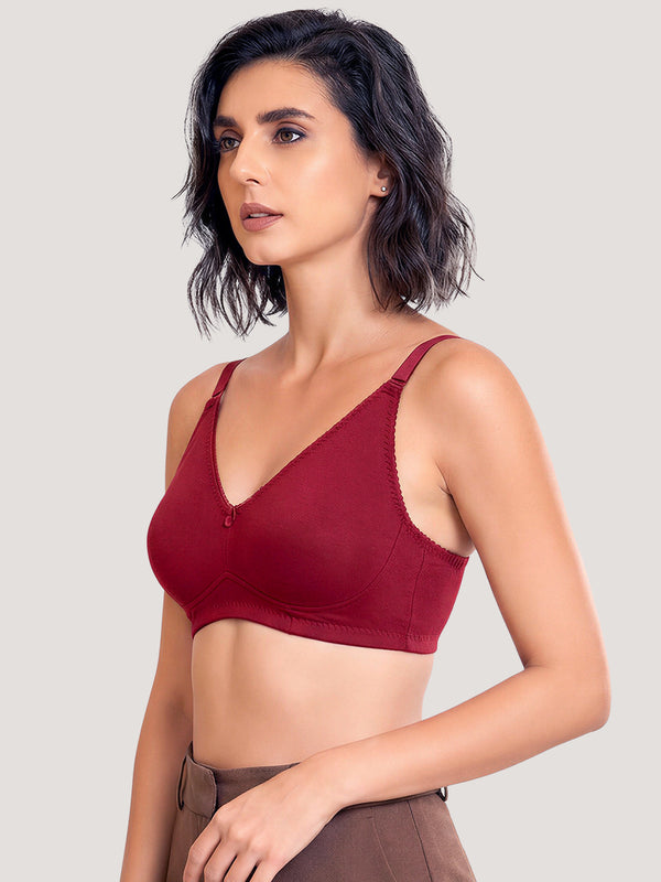 Kalyani's Emma Double Layered Seamless Cups Full Coverage Cotton Bras | Pack of 2 | MAROON MAROON