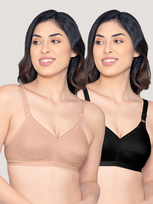 Damini Full Coverage Cotton Everyday Bra | Pack of 2-FAWN BLACK