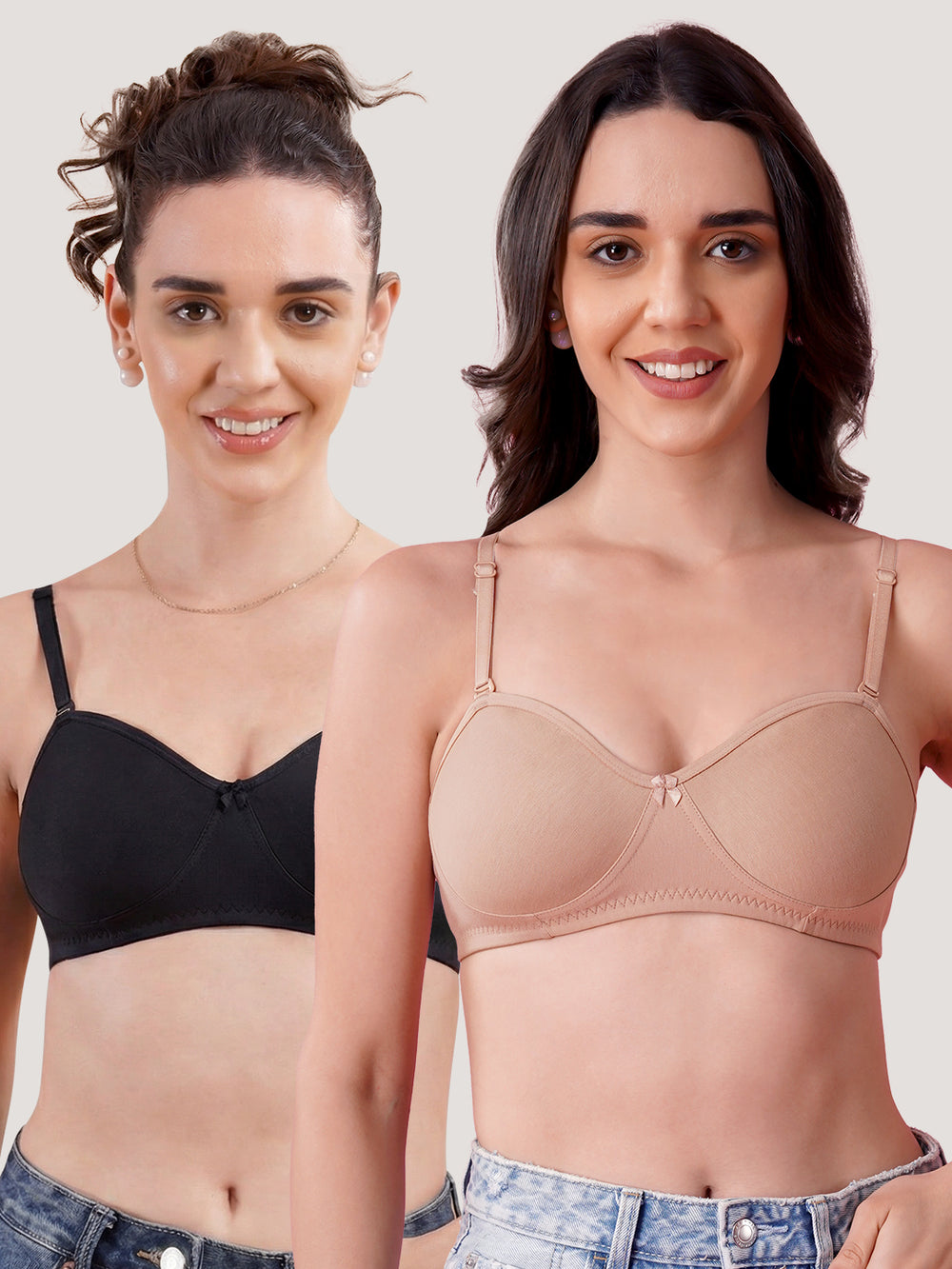 K LINGERIE Roxy Girl's Non Padded Multiway Straps Demi Cup Balconette Bra-FAWN BLACK