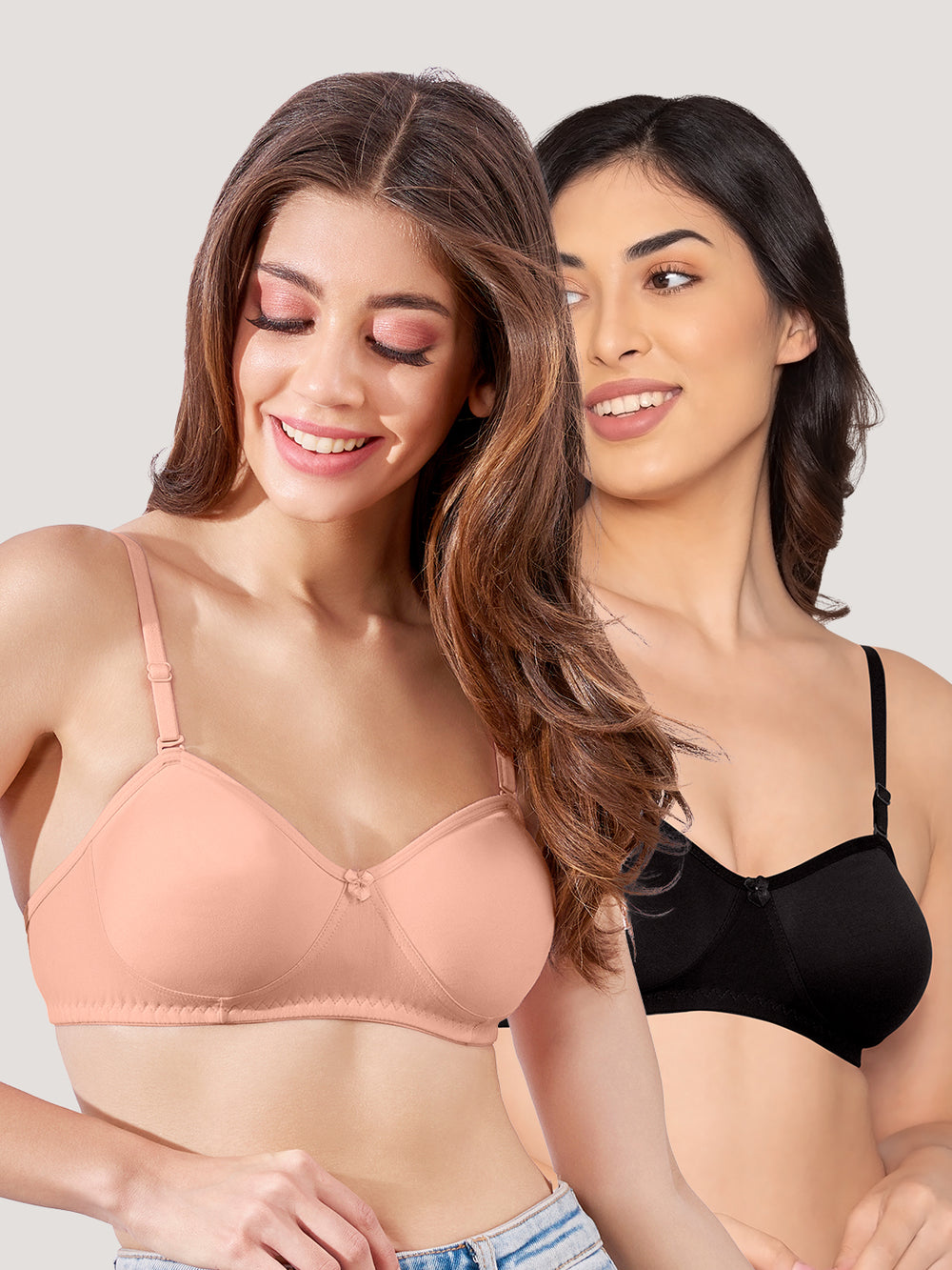 K LINGERIE Roxy Girl's Non Padded Multiway Straps Demi Cup Balconette Bra-FAWN BLACK