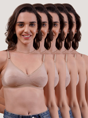 Kalyani Rinni Non Padded Everyday Cotton Bra with Minimal Lace Details | FAWN FAWN FAWN FAWN FAWN Pack of 5