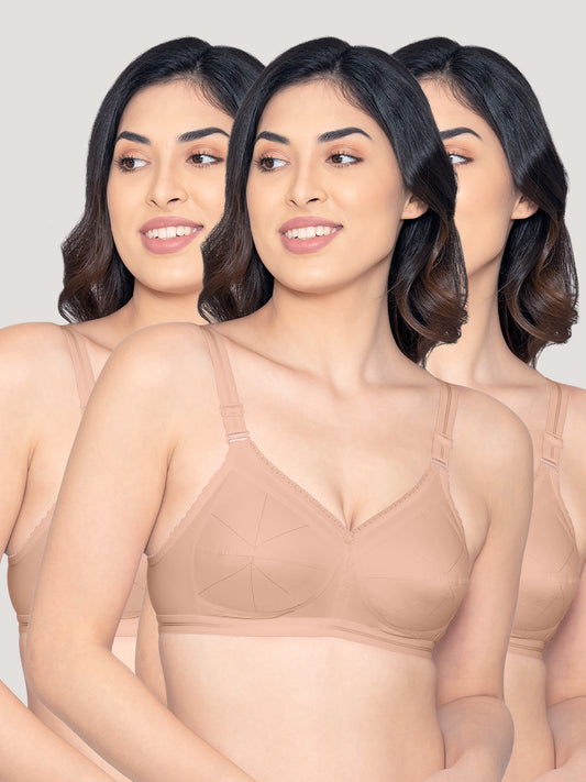 Damini Full Coverage Cotton Everyday Bra | Pack of 3-FAWN FAWN FAWN