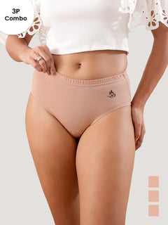 Eve 100% Cotton Mid-Waist Hipster Panties for Women | Pack of 3-FAWN FAWN FAWN