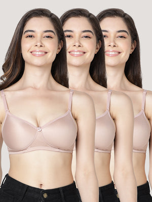 Maria Light Padded Fuller Cups Everyday Bra | Pack of 3-FAWN FAWN FAWN