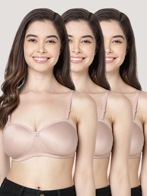 Leslie Light Padded Seamless Balconette Bra | Pack of 3-FAWN FAWN FAWN